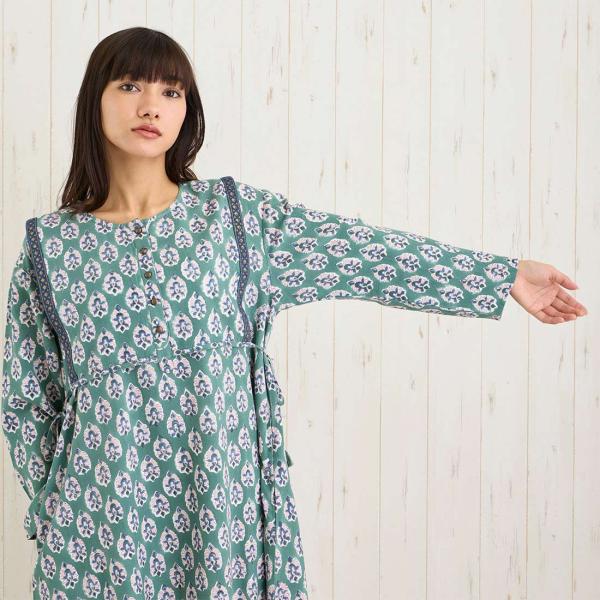 梅春 春夏 ブロックプリント 花柄 大人 レーヨン コットン ワンピ かわいい リゾートの通販は