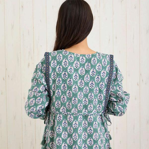 梅春 春夏 ブロックプリント 花柄 大人 レーヨン コットン ワンピ かわいい リゾートの通販は