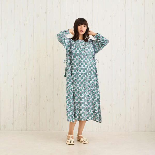 梅春 春夏 ブロックプリント 花柄 大人 レーヨン コットン ワンピ かわいい リゾートの通販は