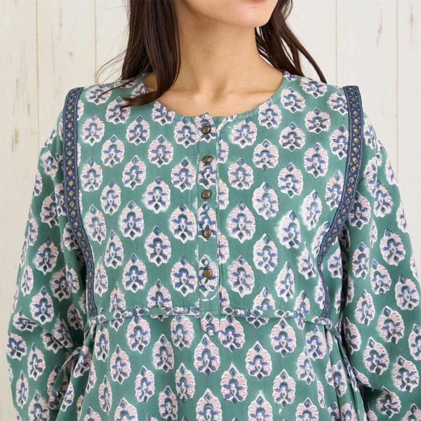 梅春 春夏 ブロックプリント 花柄 大人 レーヨン コットン ワンピ かわいい リゾートの通販は