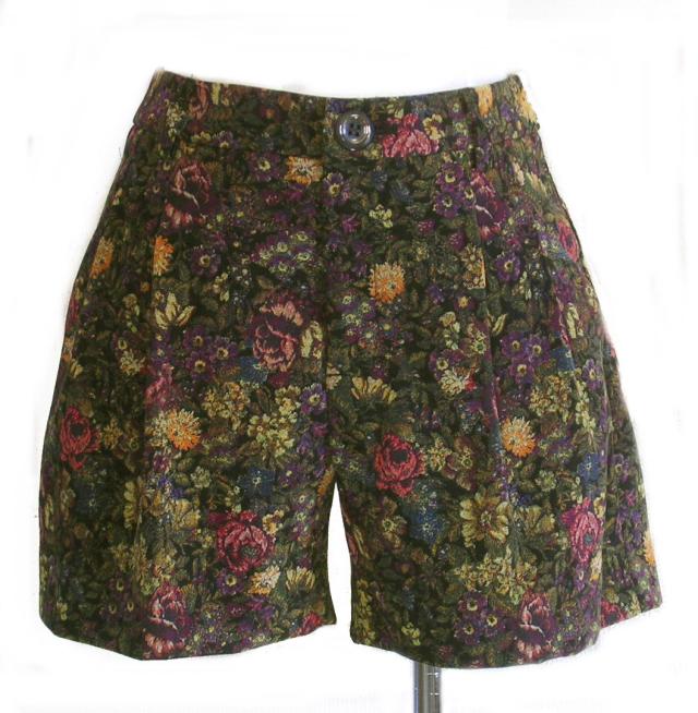 ゴブラン プリント ショートパンツ スエード パールマシェール 秋冬 フラワー柄 柄パン 秋冬 梅春 日本製 ブラック 黒 ゴブラン プリント ショートパンツ スエード パールマシェール 秋冬