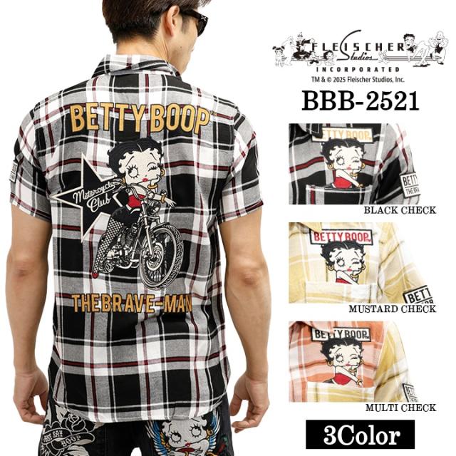 THE BRAVEMAN×BETTY BOOP ベティーブープ デニム 半袖 チェックシャツ bbb-2521