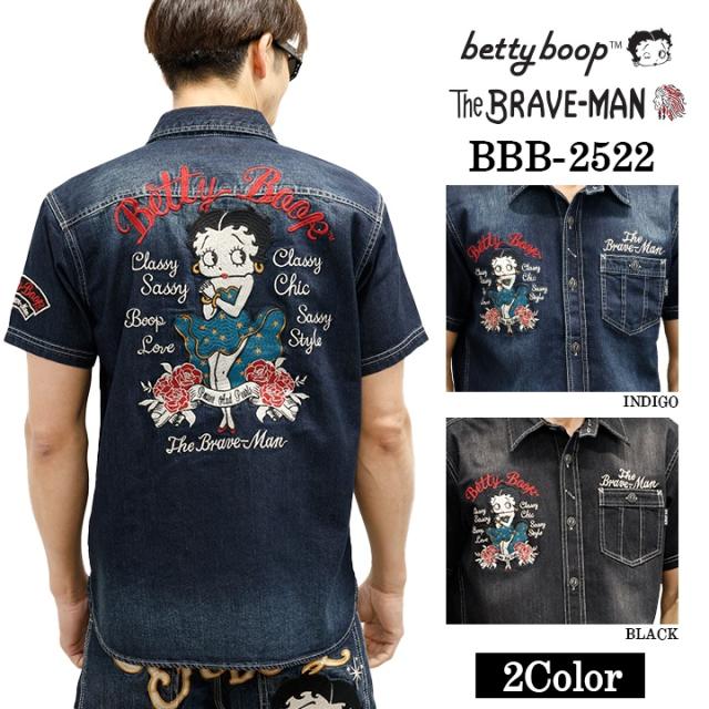 THE BRAVEMAN×BETTY BOOP ベティーブープ デニム 半袖 シャツ bbb-2522