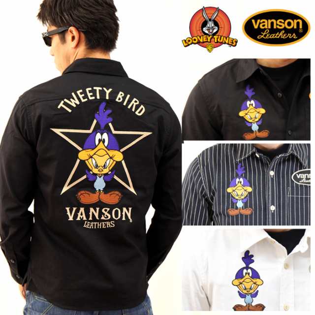 Vanson Looney Tunes コラボ長袖ツイルシャツ ワンスター