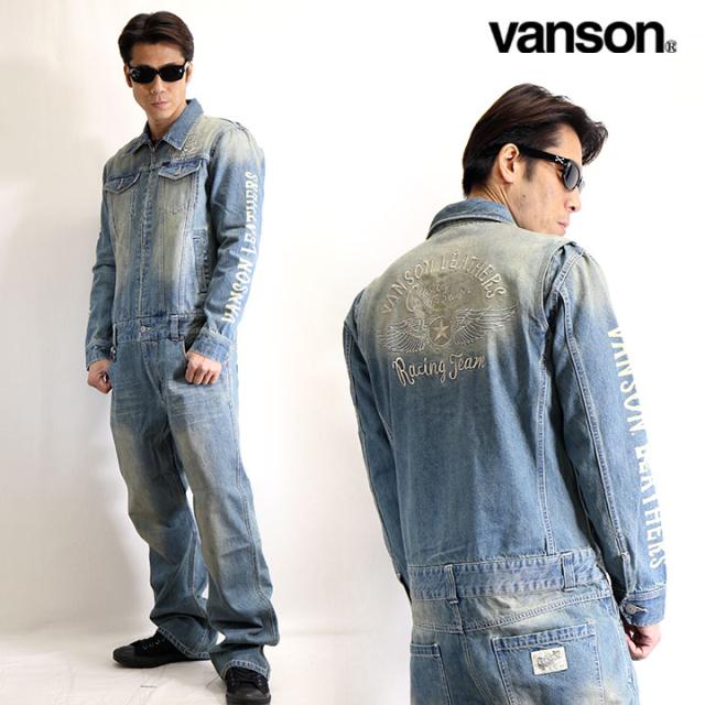 VANSON バンソン デニム刺繍オールインワン つなぎ フライングスター