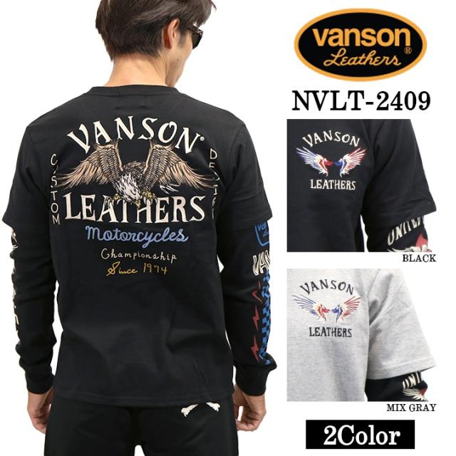 VANSON バンソン 天竺 長袖Tシャツ メンズ フェイク ロンT nvlt-2409