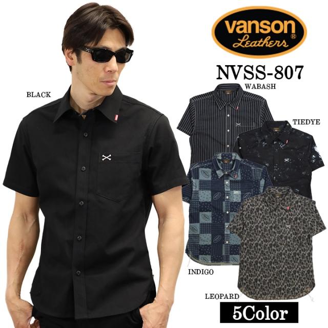 VANSON バンソン ワンポイント ツイルシャツ 半袖シャツ nvss-807-r