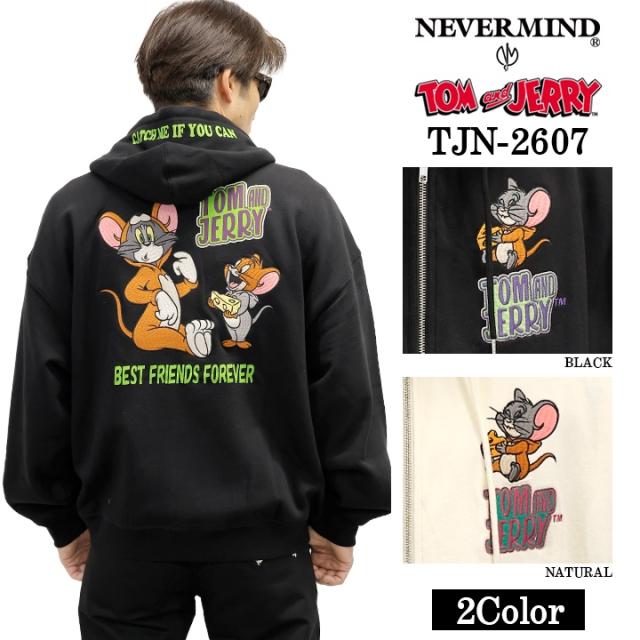 TOM&amp;JERRY NEVERMIND OVERSIZED HOODIE SWEATSHIRTS F/Z PARKA トムとジェリー ネバーマインド コラボ 裏毛 パーカー tjn-2607