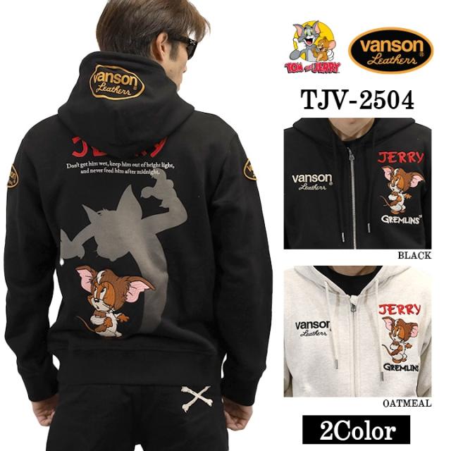 VANSON×TOM&JERRY Warner BROS.ワーナー100周年記念 バンソン トムとジェリー グレムリン コラボ 裏毛 F/Zパーカー tjv-2504