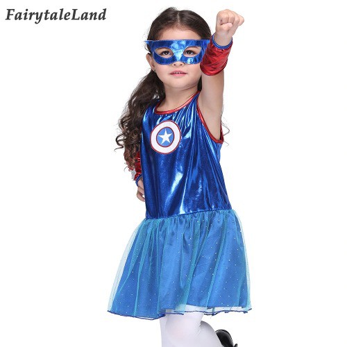 高品質 高級コスプレ衣装 キャプテンアメリカ 風 子供用 キッズ コスチューム Little Girl Costume Cute Dress Captain America Cosplayの通販は