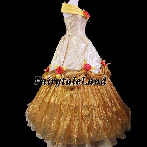 高品質 高級コスプレ衣装 ディズニー 美女と野獣 風 プリンセス ベル タイプ ドレス Belle Costume