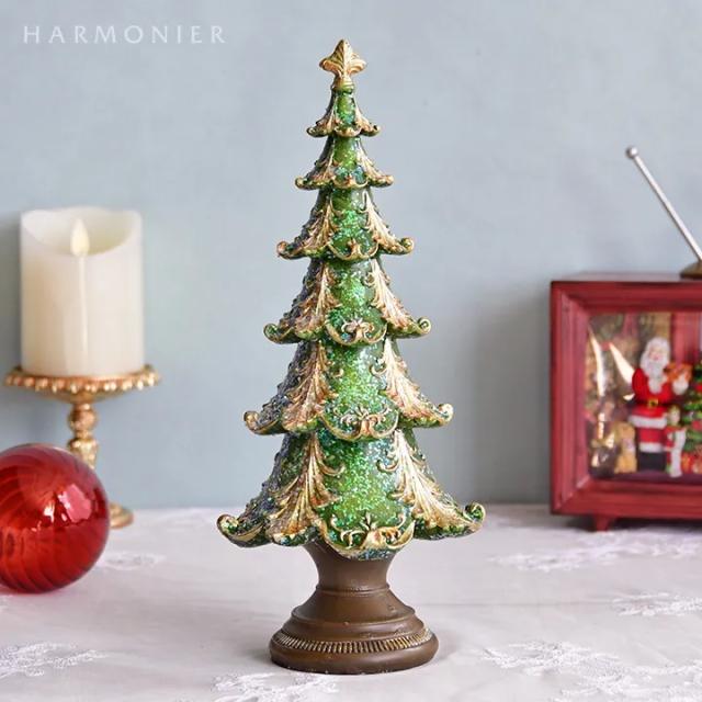 アンティーク調の重厚感のあるグリーンのクリスマスツリーのオブジェ　クリスマス ヴィンテージツリー オブジェ グリーン ３０ｃｍ　卓上　ツリー　オブジェ　Xmasツリー