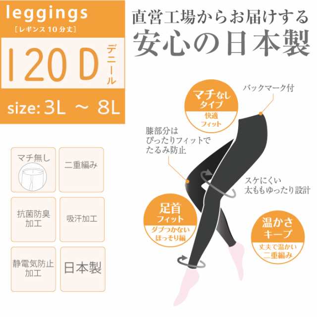 メール便1足まで 3L～8L ゆったり 10分丈レギンス 120デニール 日本製 大きいサイズ FreeFit フリーフィット レディース レギンス  LegStyの通販はau PAY マーケット - LegStyle