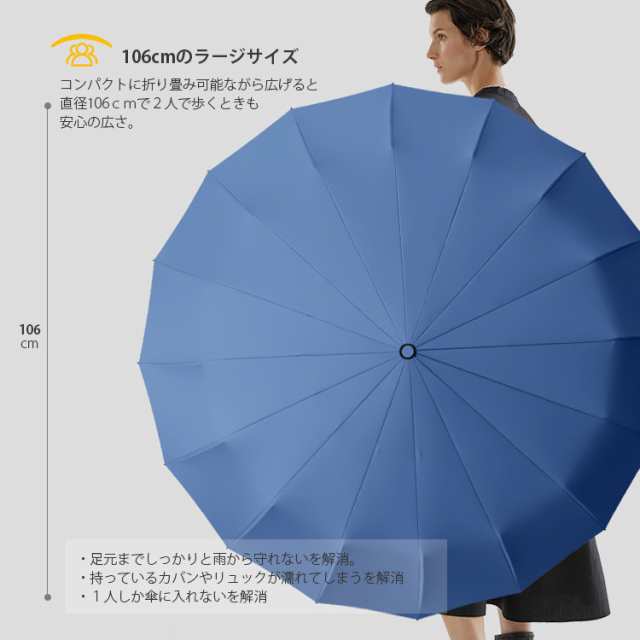 暴雨対策】丈夫 大きい 16本骨 自動開閉 折りたたみ傘 傘 日傘
