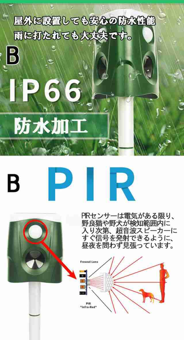 猫よけ 動物撃退器 害獣撃退 猫よけ超音波 ソーラー充電 猫退治 モグラ退治 猫よけグッズ 糞被害 鳥害対策 猫除け 鳥除け 犬除け ネズミよけ  電池給電＆USB充電＆LED強力 IPX4防水 畑&庭園保護の通販はau PAY マーケット - 鳶家（トビイエ） | au PAY  マーケット－通販サイト