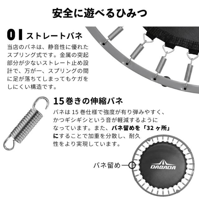 トランポリン 102cm （手すり+マット付き） 耐荷重150kg フルセット 予備バネ3本付 室内用 家庭用 大人 子供 室内遊具 体幹 有酸素運動_3