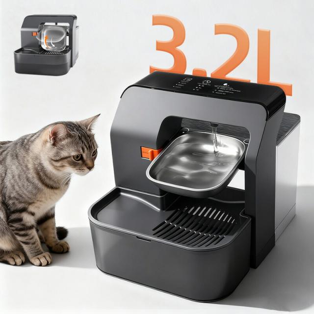 ペット自動給水器 反転式 汚水浄水分離 猫用給水機 304ステンレスボウル ワイヤレス充電式 長時間待機 ほこり・抜け毛除去 猫犬兼用