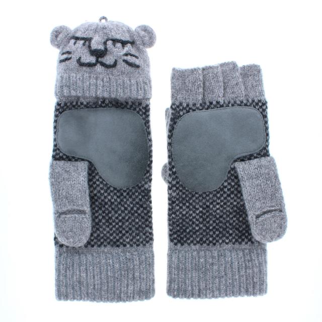 2WAYニット手袋 豹柄 アニマル タスマニアラム使用 レディース