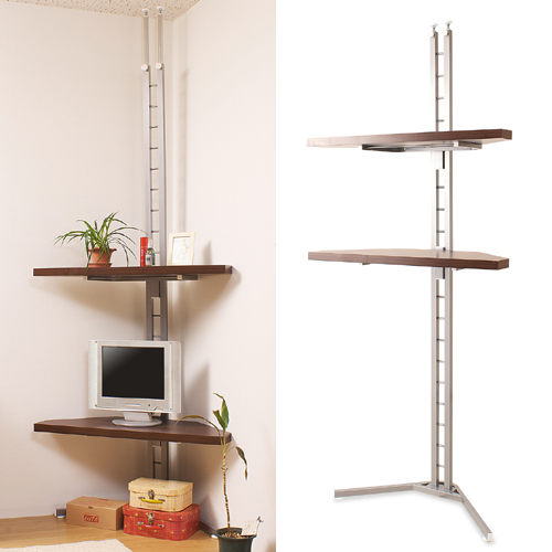 つっぱり式 コーナーラック 2段 棚板付 20段階 突っ張りラック コーナー用ラック 日本製 NJ-0022の通販は 14,227円