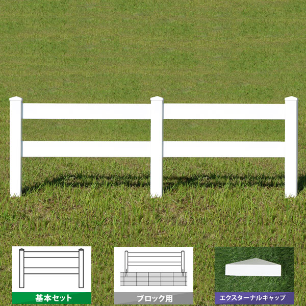 フェンス ホワイト バイナルフェンス 樹脂 PVC 幅200cm 高さ105cm 基本セット ブロック用 EXキャップ 2RR1050B-EE