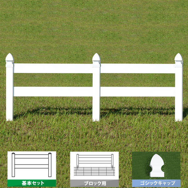 フェンス ホワイト バイナルフェンス 樹脂 PVC 幅200cm 高さ120cm 基本セット ブロック用  GSキャップ 2RR1200B-GEの通販は