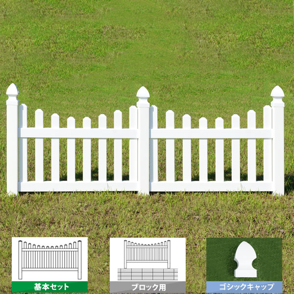 フェンス ホワイト バイナルフェンス 樹脂 PVC 幅200cm 高さ120cm 基本セット ブロック用 GSキャップ RSC1200B-GE