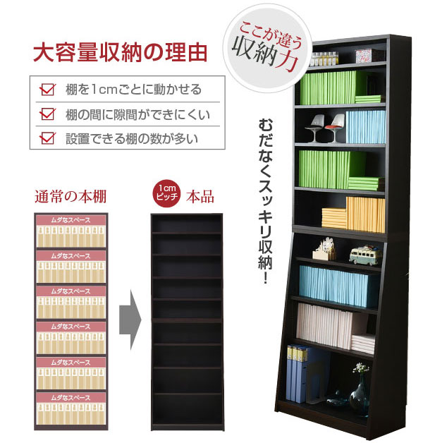 本棚 薄型 本体 幅60cm 壁面収納 収納家具 1cmピッチ 大収納ラック CD DVD YHK-0214-JK_1