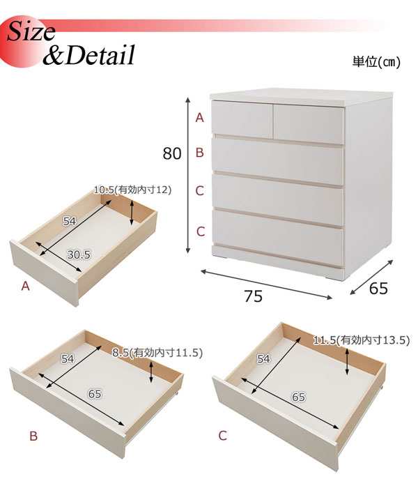 チェスト タンス 日本製 押入れたんす 幅75cm 奥行65cm キャスター付 4