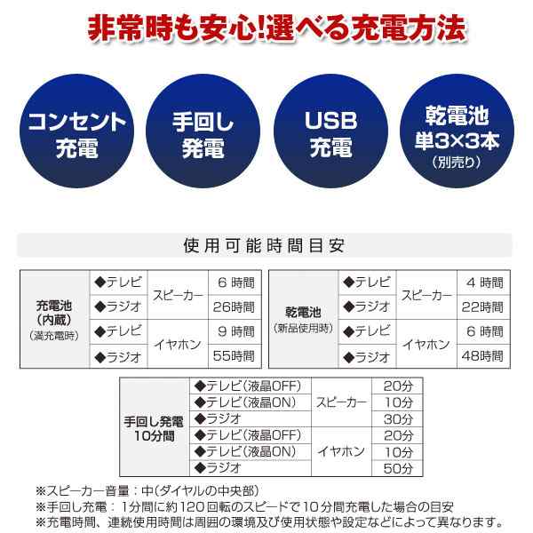 大画面ポータブルテレビ＆ラジオ TV付きラジオ ワンセグTV4.3インチ USB充電 多機能TVラジオ 手回し充電可｜au PAY マーケット