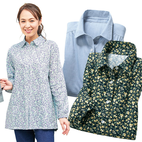 主婦に嬉しいブラウス 同サイズ3色組 UV対策 吸汗速乾 綿100％ レディース 婦人服 961149の通販は