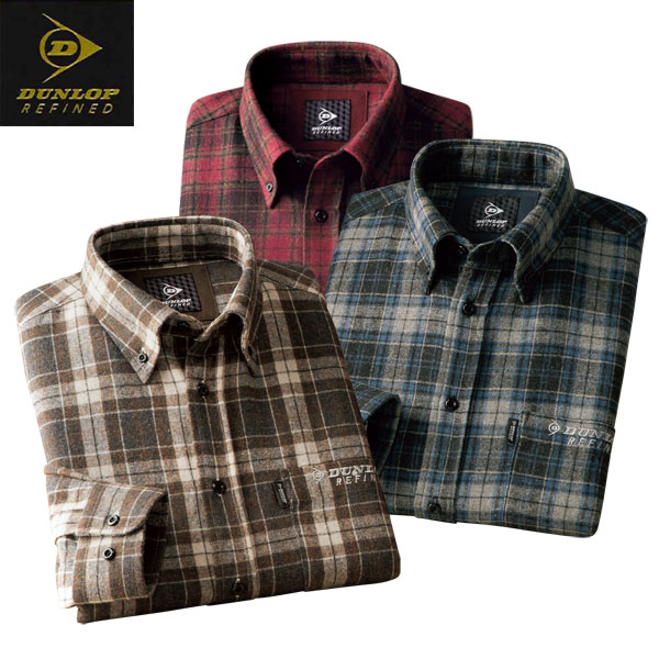 DUNLOP ダンロップ・リファインド ウール入チェック柄長袖シャツ 同サイズ3色組 選べる袖丈 秋冬 40代 50代 60代 957861の通販は