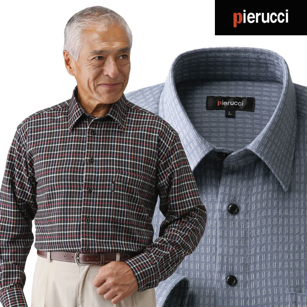 Pierucci 綿100％カジュアルシャツ 同サイズ2色組 ピエルッチ 通年 40代 50代 60代 GV-035-SAI 同サイズ2色組 シャツ メンズ pierucci ピエルッチ 長袖シャツ 千鳥