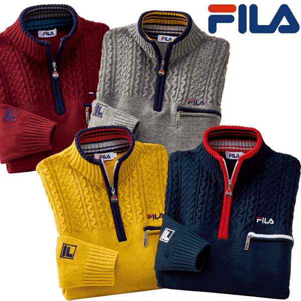 FILA フィラ 編地切り替えアクティブセーター 同サイズ2色組 ファスナー付ポケット 秋冬春 40代 50代 60代 957594