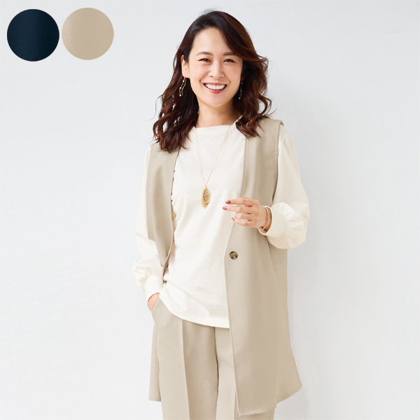 こなれジレとポワン袖アンサンブル ノーカラージレ ポワン袖プルオーバー 秋冬春 レディース 婦人服 961522の通販は