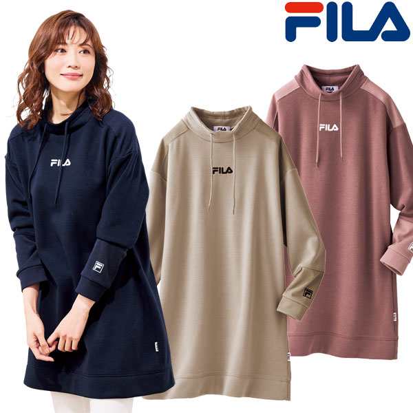 FILA フィラ 異素材使いハイネックチュニック 見映えトップス 裏起毛