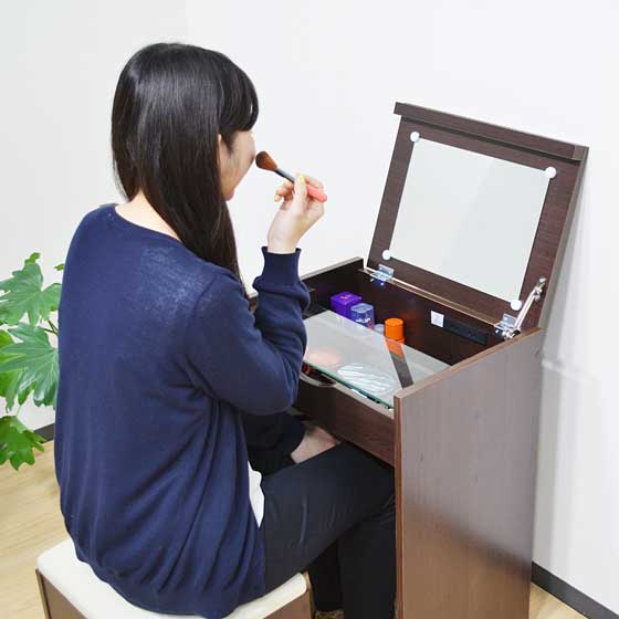 ドレッサー　サイドボックス付き シンプル1面鏡ドレッサー ドレッサー スツール付 幅50cm 鏡台