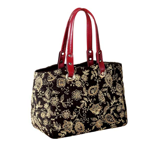 京都三昌 ペイズリープリントバッグ 手提げバッグ フロッキー生地 背面ファスナーポケット付 レディースカバン レディース 954144