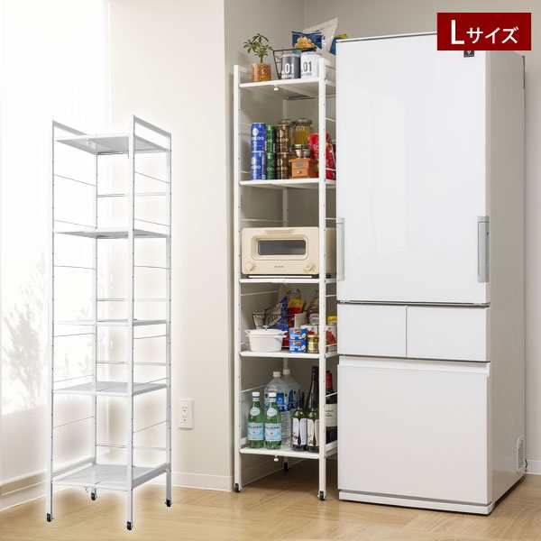 幅が伸縮できるすき間収納ラック Lサイズ キャスター付 棚板高さ調整可 隙間収納 SYM-502WH-SHの通販は