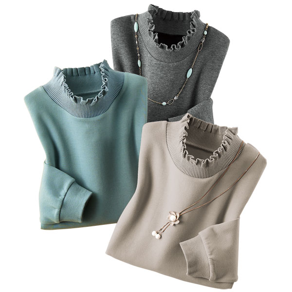 首元かわいい綺麗なトレーナー 同サイズ3色組 両脇ポケット付 レディース 秋冬春 451075