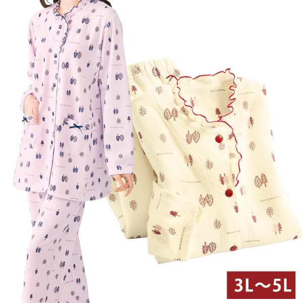 フリルが可愛い快眠キルトパジャマ 同サイズ2色組 3L・4L・5L 衿元フリル 秋冬春 レディース 部屋着 パジャマ 451813の通販は