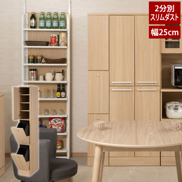 スリムダスト2分別 幅25cm MARINE マリンシリーズ ゴミ箱 ペール付 ダストボックス 隙間家具 キッチン収納 FY-0173-NSの通販は