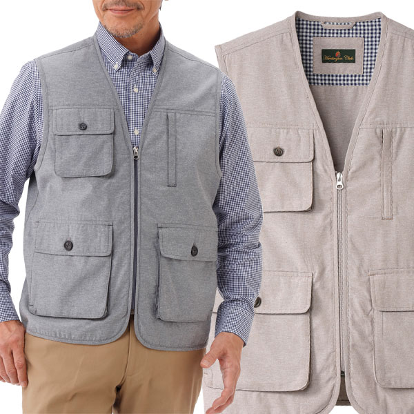 HUNTINGTON CLUB 6ポケットダンガリーベスト 同サイズ2色組 6箇所マルチポケット 収納力抜群 春夏秋 メンズ 40代 50代 60代 315-15975-HA