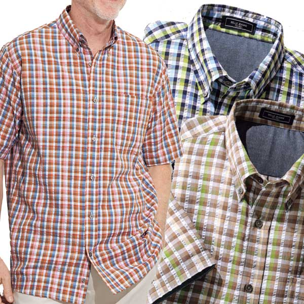 チェック柄シャツ 同サイズ3色組 半袖サッカーシャツ 吸汗速乾 メンズ 春夏秋 40代 50代 60代 958315