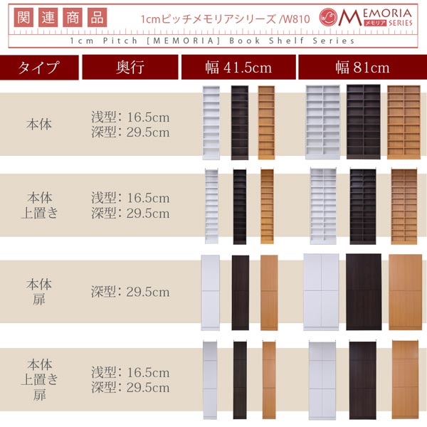 本棚 深型オープン書棚＋上置きセット 突っ張り 幅41.5cm 1cmピッチ MEMORIA メモリア 奥行ワイドシェルフ 多収納 FRM-0106SET-JK_15