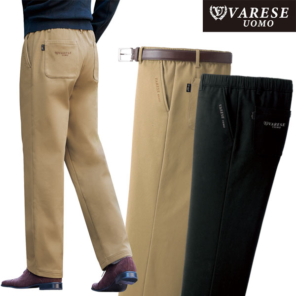 ヴァレーゼ・ウォモ 裏フリースチノパンツ 同サイズ2色組 選べる股下 美シルエット ストレッチ素材 メンズ 秋冬春 40代 50代 60代 958327