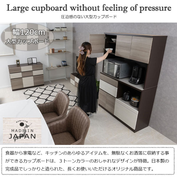 キッチンボード カップボード 幅120cm FIGO 家電収納 食器棚 食品ストック 日本製 完成品 SI-0032-NS_12