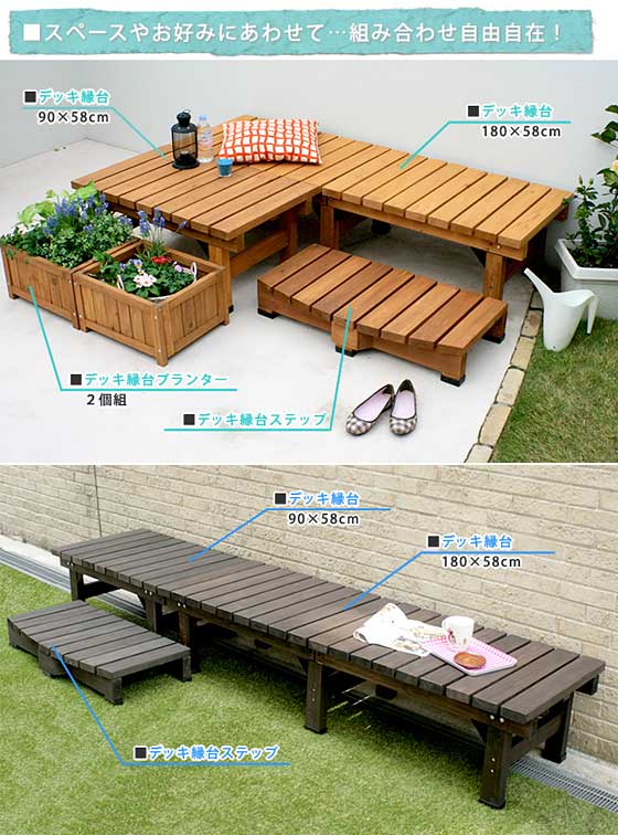 デッキ縁台 天然木ウッドデッキ 杉材 縁台 幅90×奥行58cm 天板35mm厚 DEC-5890の通販は