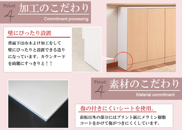 カウンター下 キャビネット 幅90cm 扉タイプ プッシュ式 裏面化粧仕上げ Face Neat Calm FY-0018/FY-0022/FY-0026_4