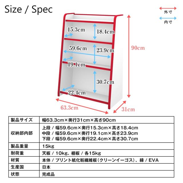 国産 完成品 低ホル ほんだな やわらか素材 EVAキッズ 子供家具 幅63cm 高さ90cm JAJAN GR-63H_7