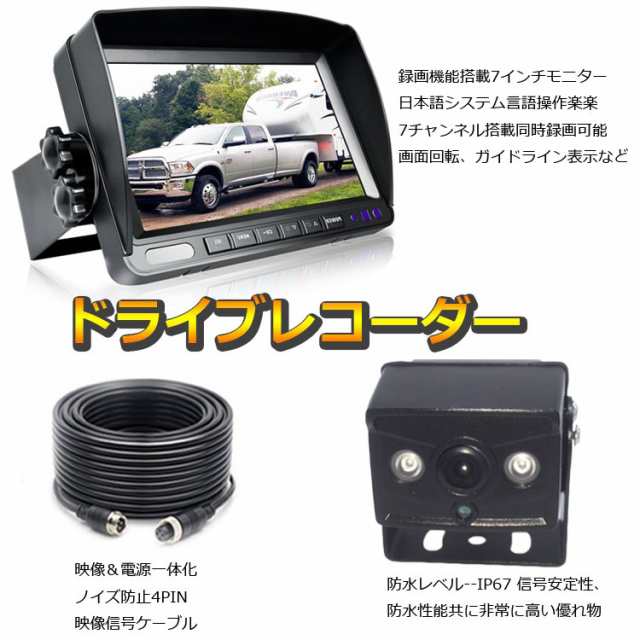 激安買付AHDデジタルバックカメラ2個搭載 車載レコーダー 12/24V車兼用 トラック 重機 バスのドラレコに 2分割対応　OMT70AHDSET2 その他